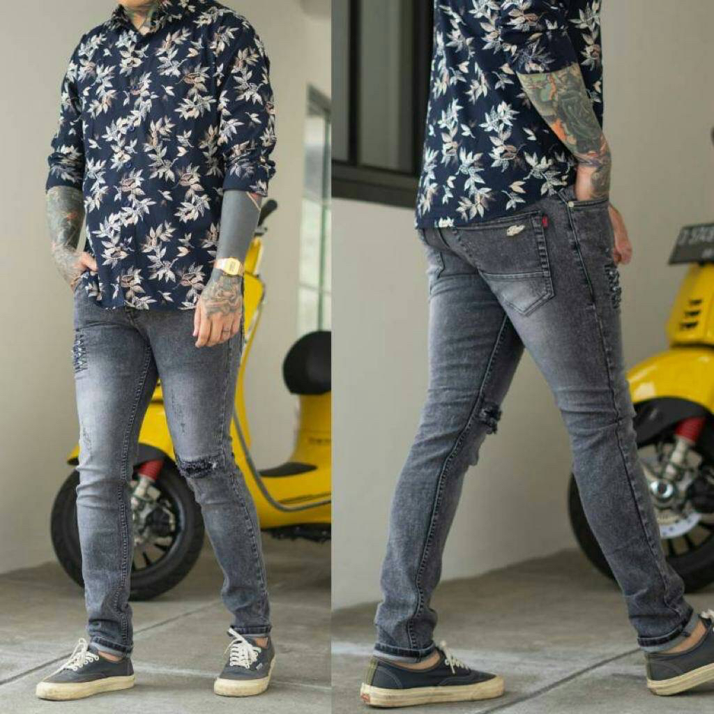 Celana Panjang Jeans Bikers Celana Panjang Jeans Pria Blackwash - Cmjee