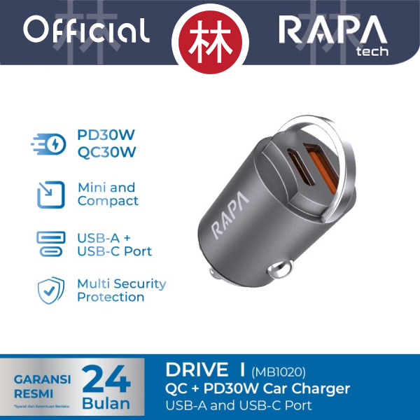 RAPAtech MB1020 - DRIVE I - QC + PD30W Car Charger USB-A &amp; USB-C Port