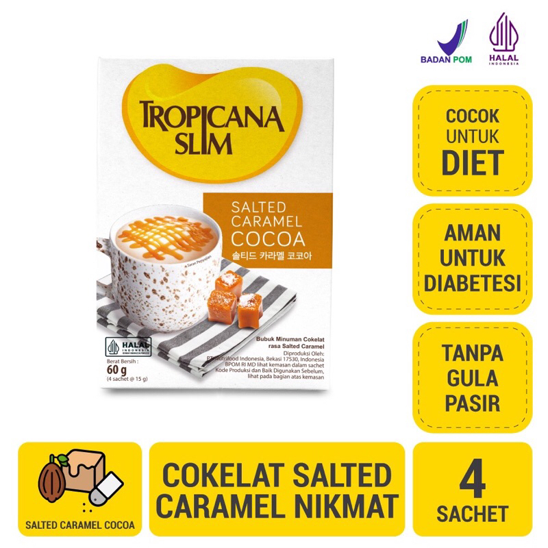 

Tropicana Slim Salted Caramel Cocoa Bebas Gula Minuman Cokelat Karamel Panas dan Dingin