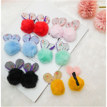 sepasang Jepit Rambut Anak Pompom Telinga Kelinci Murah/ jepit pompom import