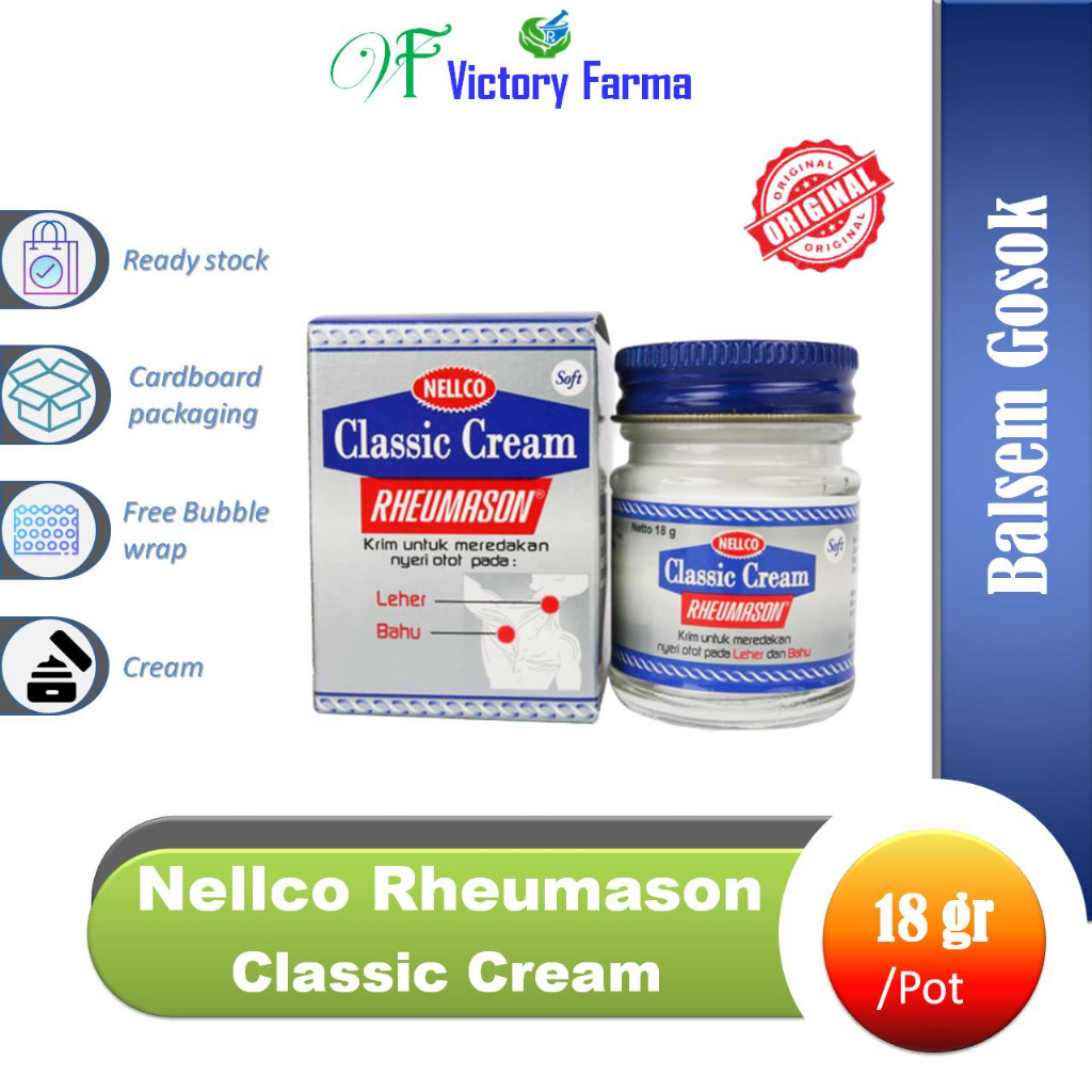 Nellco Rheumason Classic cream Pot @ 18 gr/ Obat pusing/ masuk angin/ pegal/ nyeri sendi/ keseleo