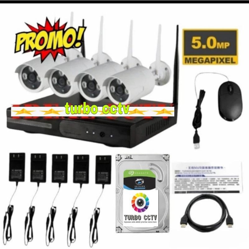 PAKET CCTV WIRELESS 5MP 4CH/ NVR KIT WIRELESS 5MP MURAH HDD 1.000GB