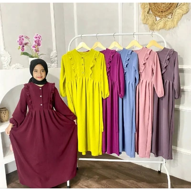 gamis crinkel anak terbaru kekinian/gamis anak usia 8-12 th/gamis crinkel anak