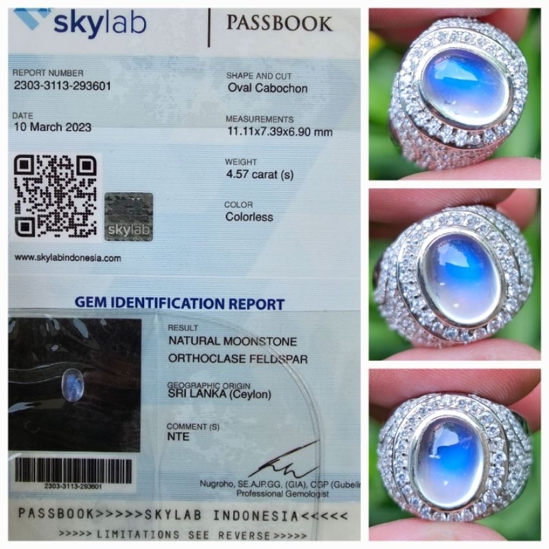 Natural Biduri Bulan Ceylon Air Laut Blue Moonstone Srilanka 4.57 crt