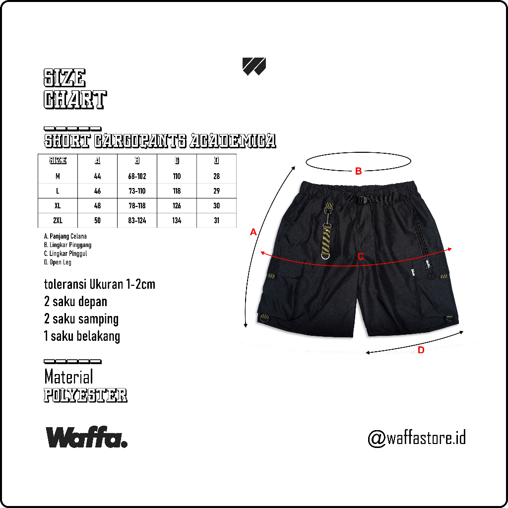 Boardshort Cargo Academica Waffa Hitam Army Polyester