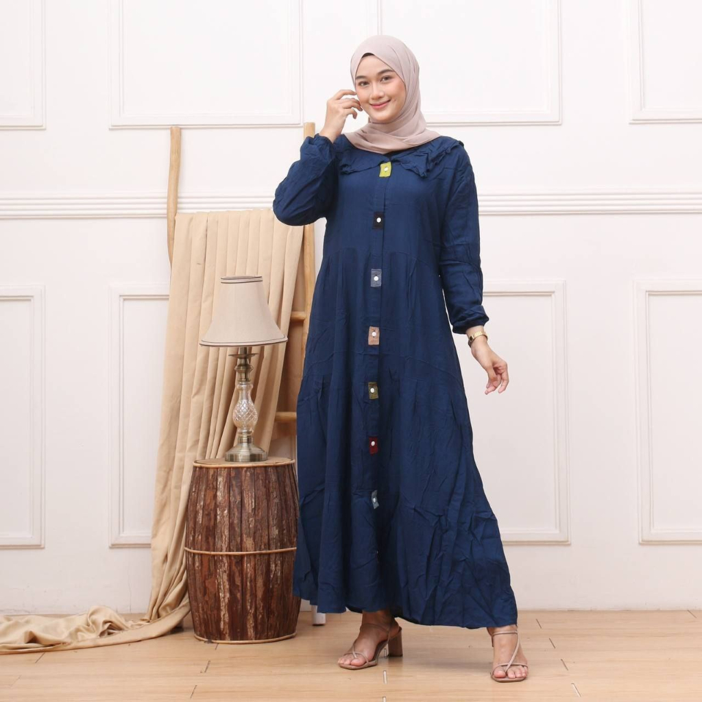 Aira Midi Dress Rayon - Gamis Full Kancing Size L XL XXL - Gamis Polos Mewah