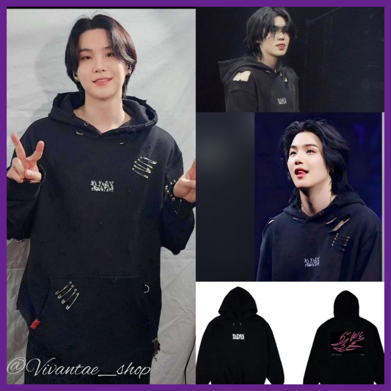Jaket Hoodie "D-DAY" Suga AgustD tour 2023 sablon grafik api lengkap depan belakang (FREE 9pcs PENIT