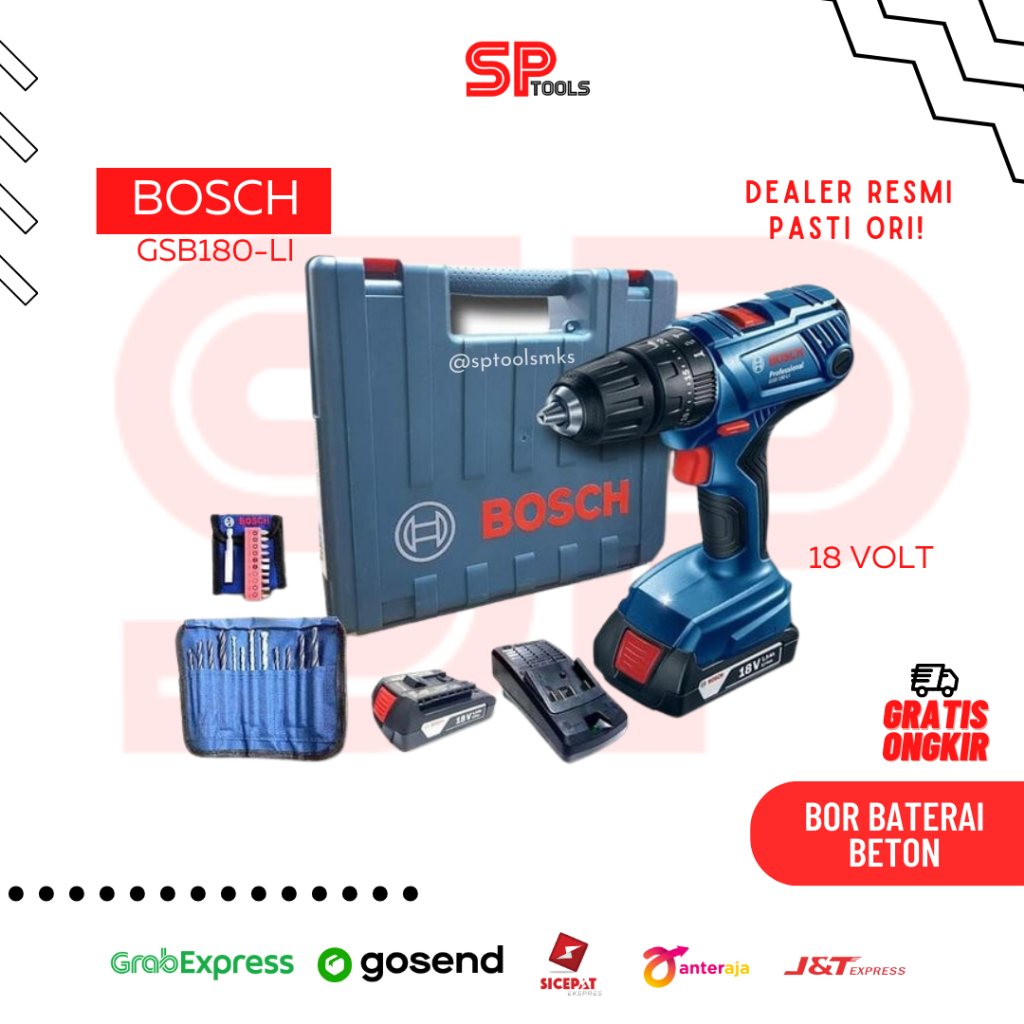 MESIN BOR BETON KAYU IMPACT CORDLESS BATERAI CAS 18V BOSCH GSB 180-LI / GSB 180 LI / GSB180LI