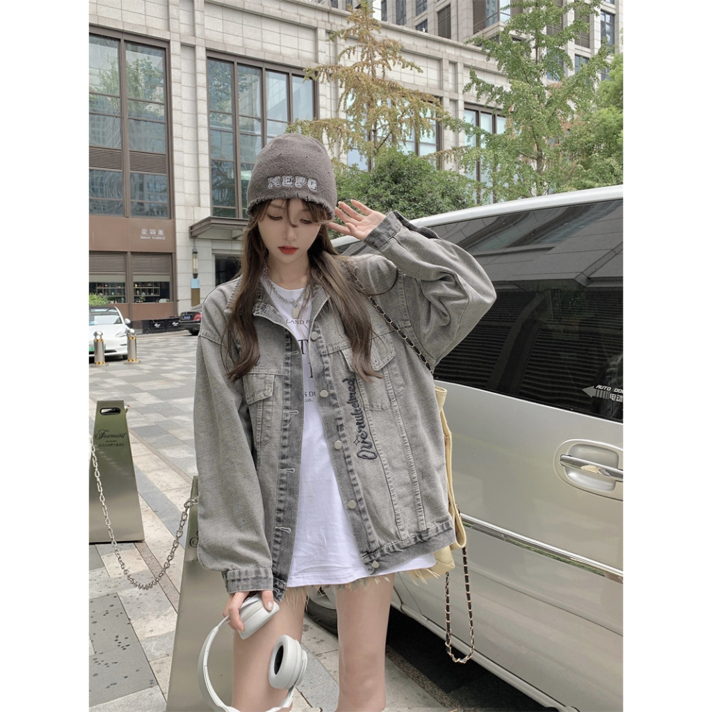 [Cushionette] Emily Printed Back Oversized Denim Jacket