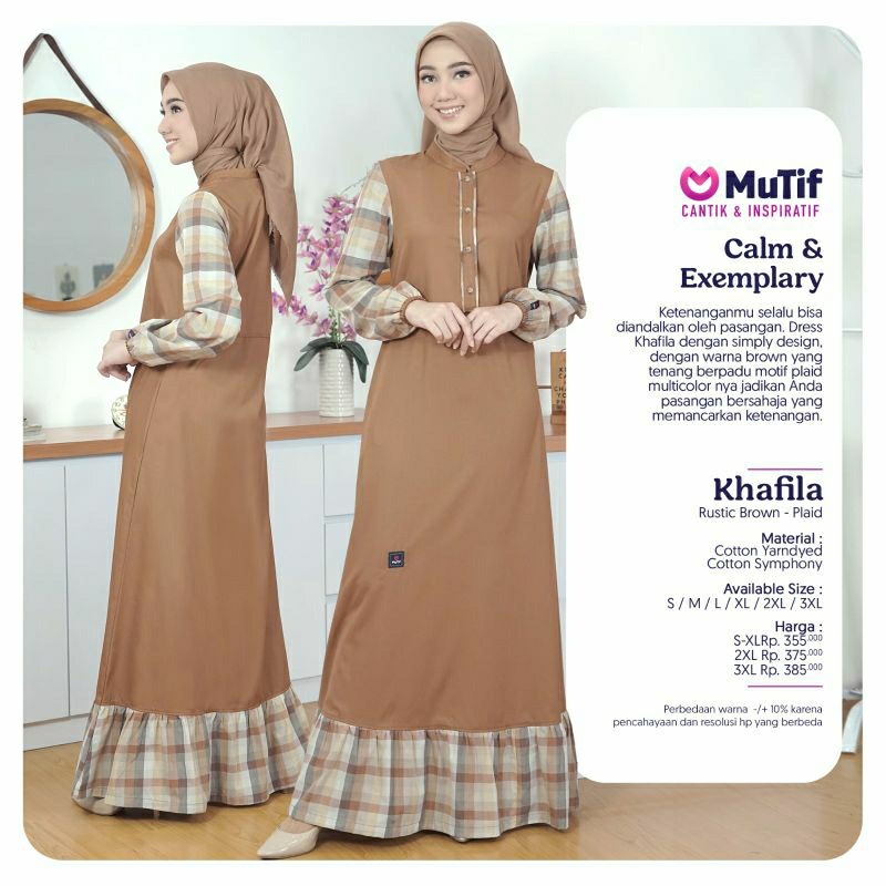 Mutif Khafila Rustic Brown Plaid Baju Muslim Gamis Dress Casual Premium Terbaru Ori Lebaran 2023 Sarimbit