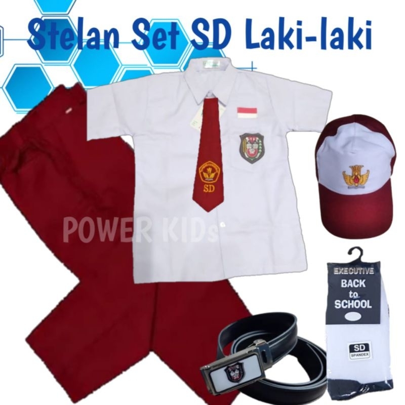 Stelan seragam sekolah SD putra merah putih celana panjang &amp; baju lengan pendek
