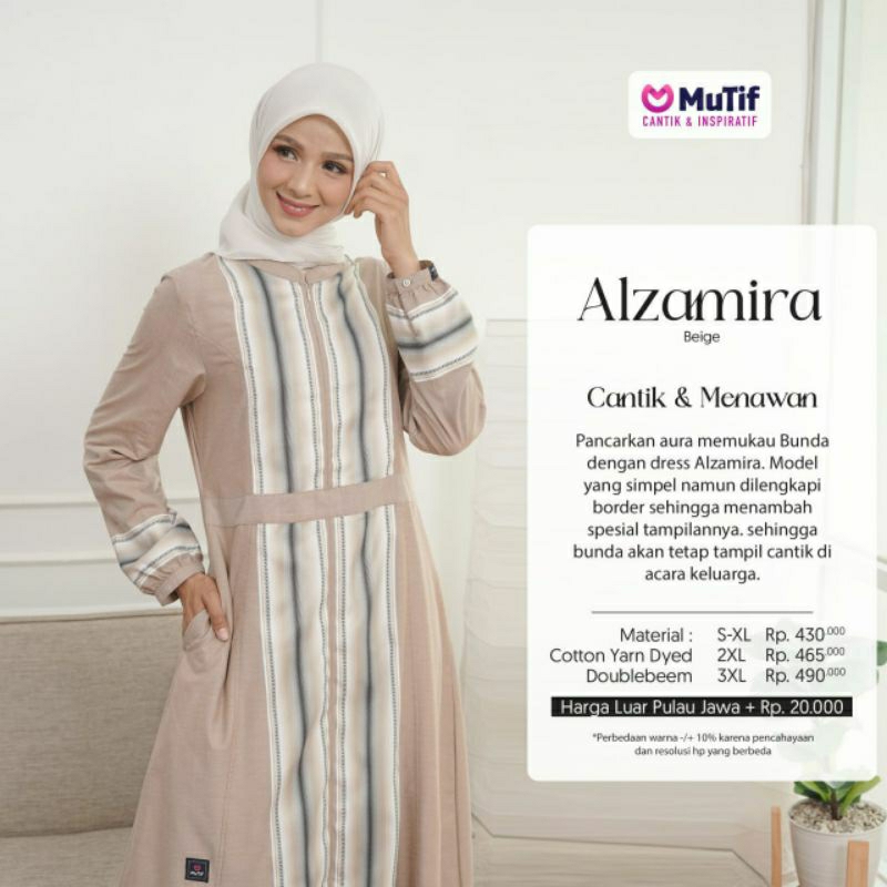 Mutif Alzamira Toasted Brown Baju Muslim Gamis Dress Casual Premium Terbaru Ori Lebaran 2023 Sarimbit