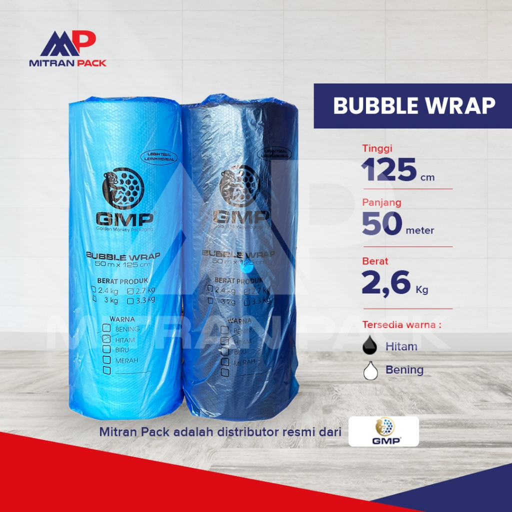 

vPack GMP Bubble Wrap 125cm x 50m Hitam Bening Ekonomis Standard Premium Super