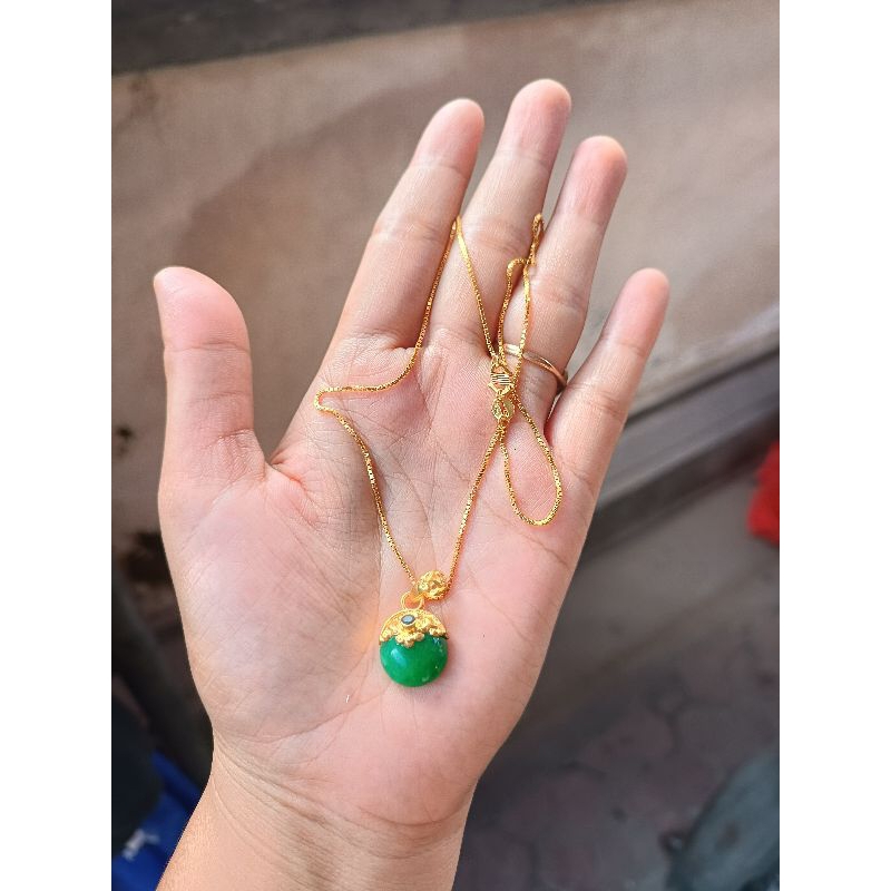 kalung giok perak lapis emas asli