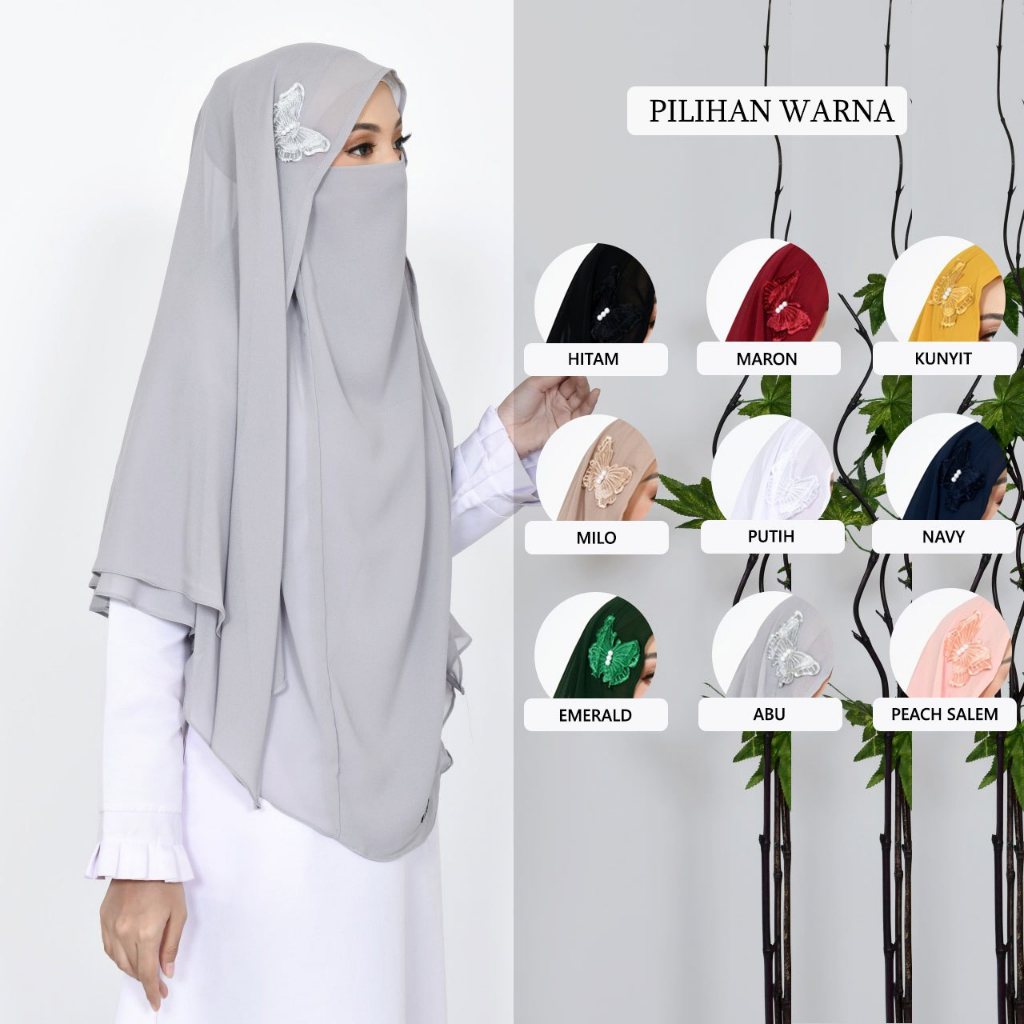 Jilbab Syari Hijab French Khimar Bergo Butterfly Niqab Instan Cadar Tali Dua Layer / Jilbab Bergo