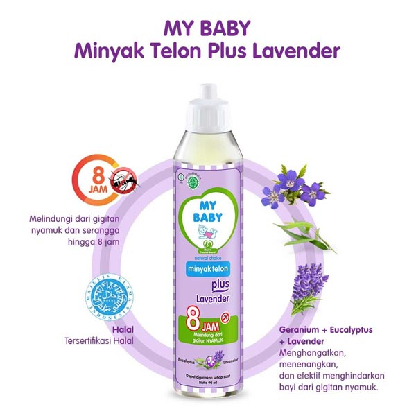 MY BABY Minyak Telon Plus Lavender Minyak Bayi Anti Nyamuk Tahan Lama 8 Jam 60ml / 90ml / 150ml