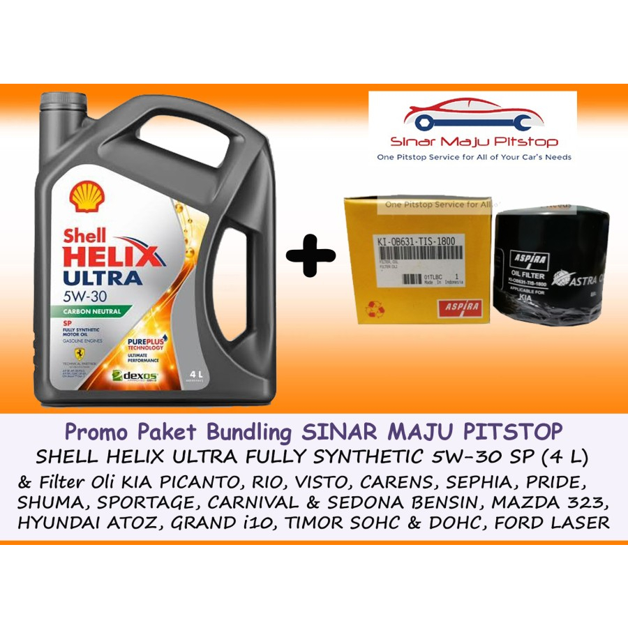 Paket Bundling Oli SHELL HELIX ULTRA HX8 5W-30 API SP Original 4 Liter & Filter KIA SHUMA & SPORTAGE