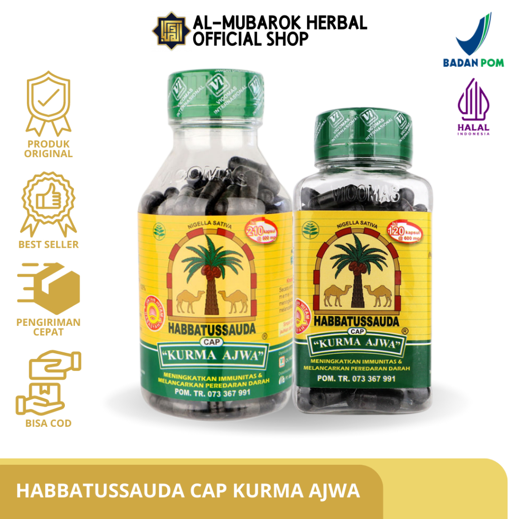 Habbatussauda Cap KURMA AJWA Serbuk Jintan Hitam isi 120 & 210 Kapsul Herbal Habbatusauda Oil Minyak