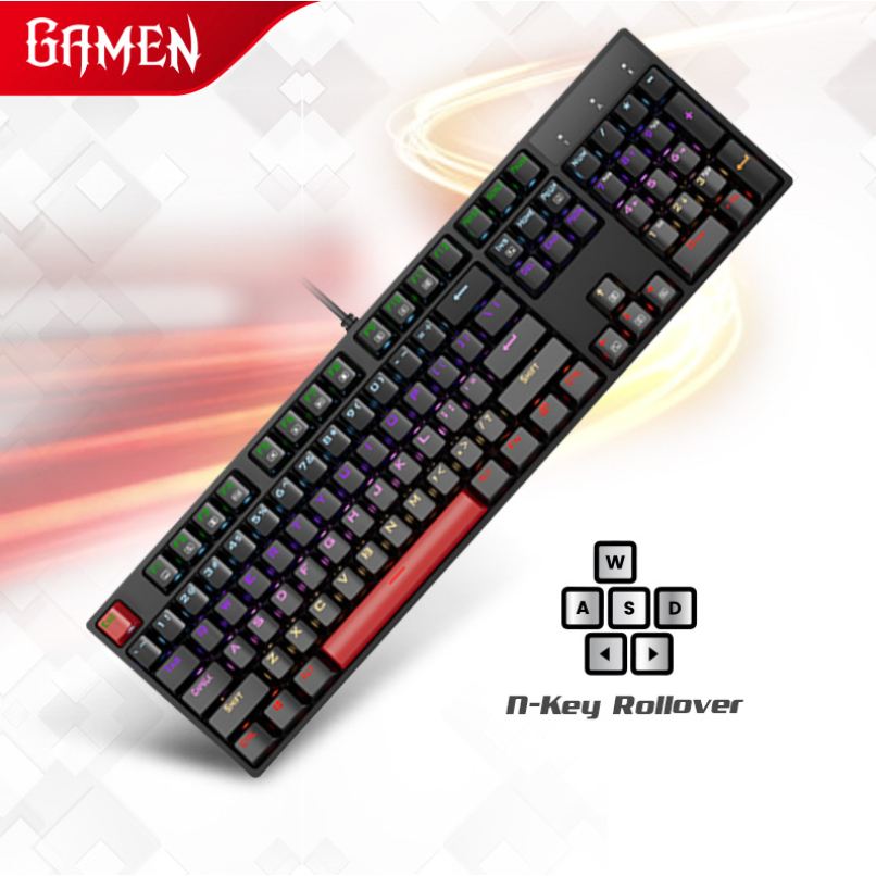 GAMEN Gaming Mechanical Keyboard Titan Edition 104Key No-key Rollover RGB Black Garansi 1 Tahun