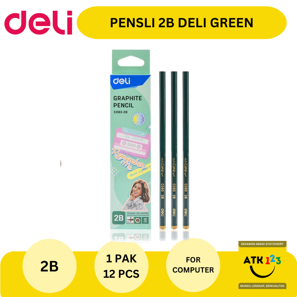 DELI Deli Graphite Pensil Ujian Komputer 2B Seri Green isi 12pcs/box