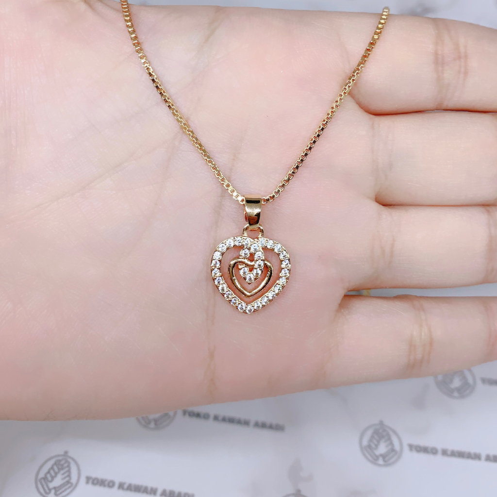 Kalung Xuping Gold Perhiasan Fashion Wanita liontin Permata Double Round 02