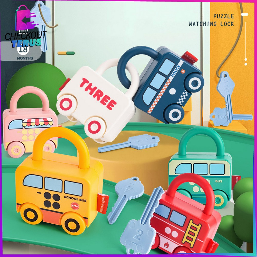 CT M318 Mainan Kunci Gembok Motif Transportasi Mainan Puzzle Key Set Anak Mainan Edukasi Anak Puzzle Matching Lock Import