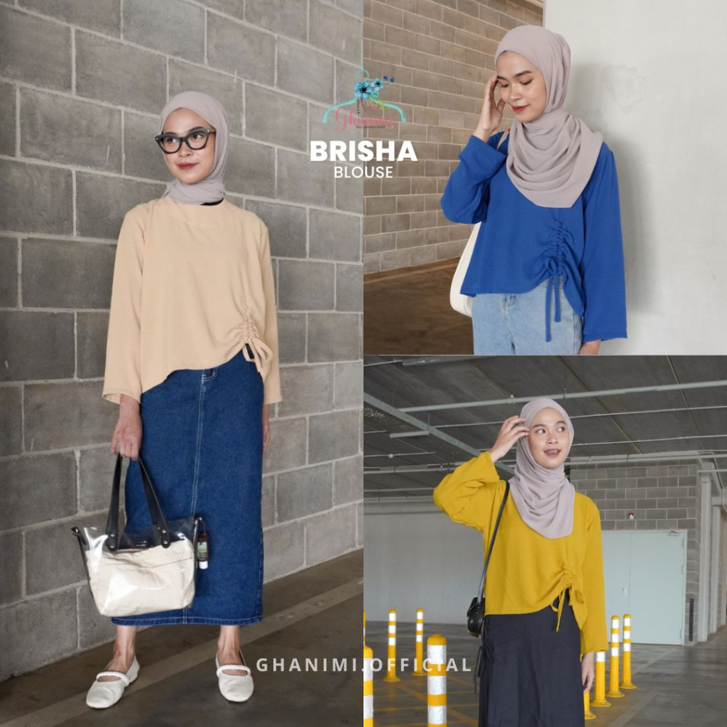 Ghanimi - Brisha Blouse / Blus Polos Crinkle / Crop Top Tangan Panjang / Atasan Crop / Atasan Polos / Blus Santai