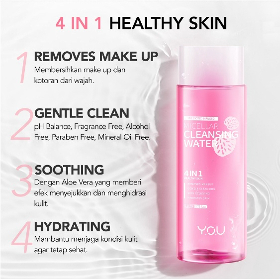 YOU Prebiotic Infused Micellar Water Cleansing | Pembersih Make Up 4 in 1 | Makeup Remover