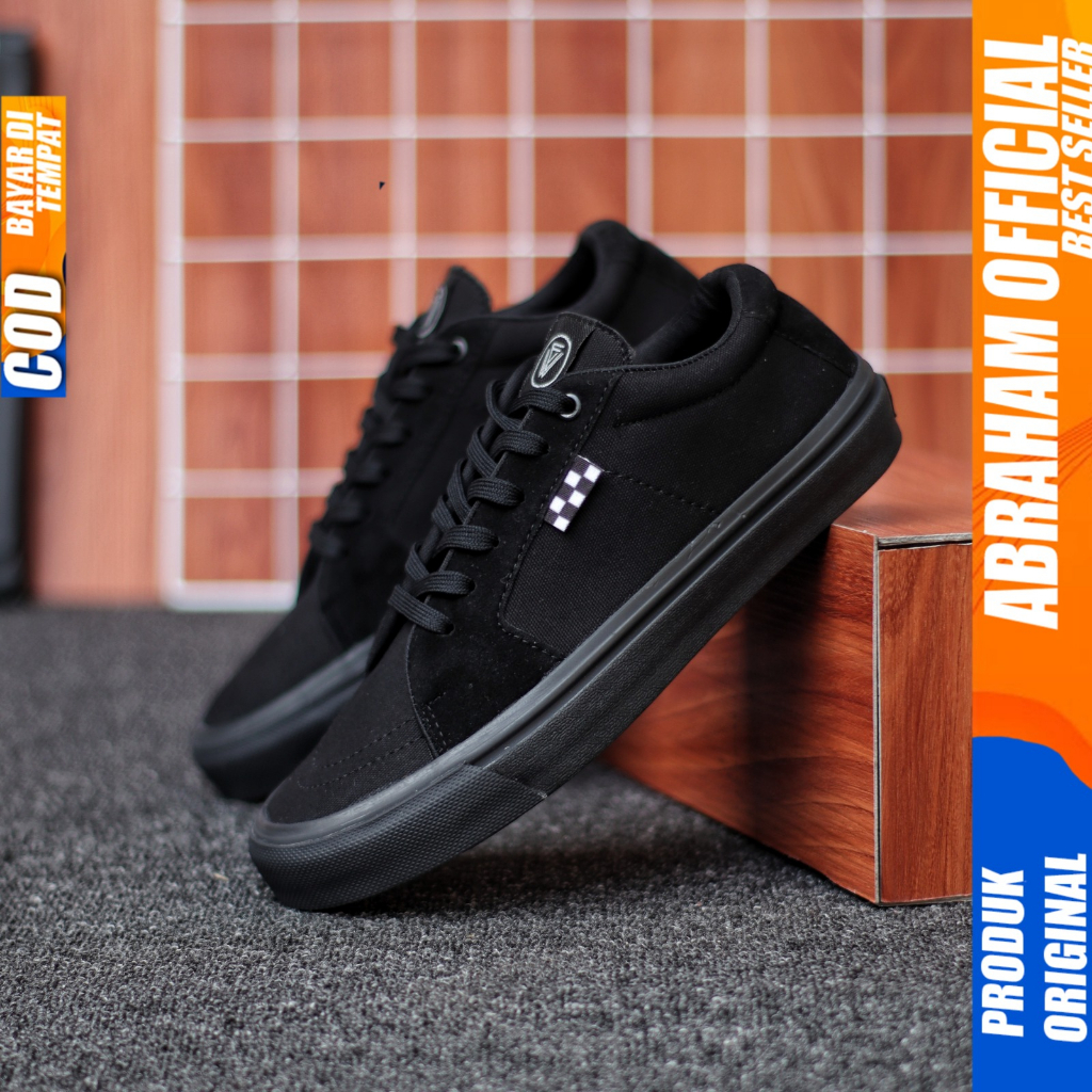 Sepatu Sneakers Pria Hitam Polos Ukuran Besar 38-47 Sekolah Pria Abraham