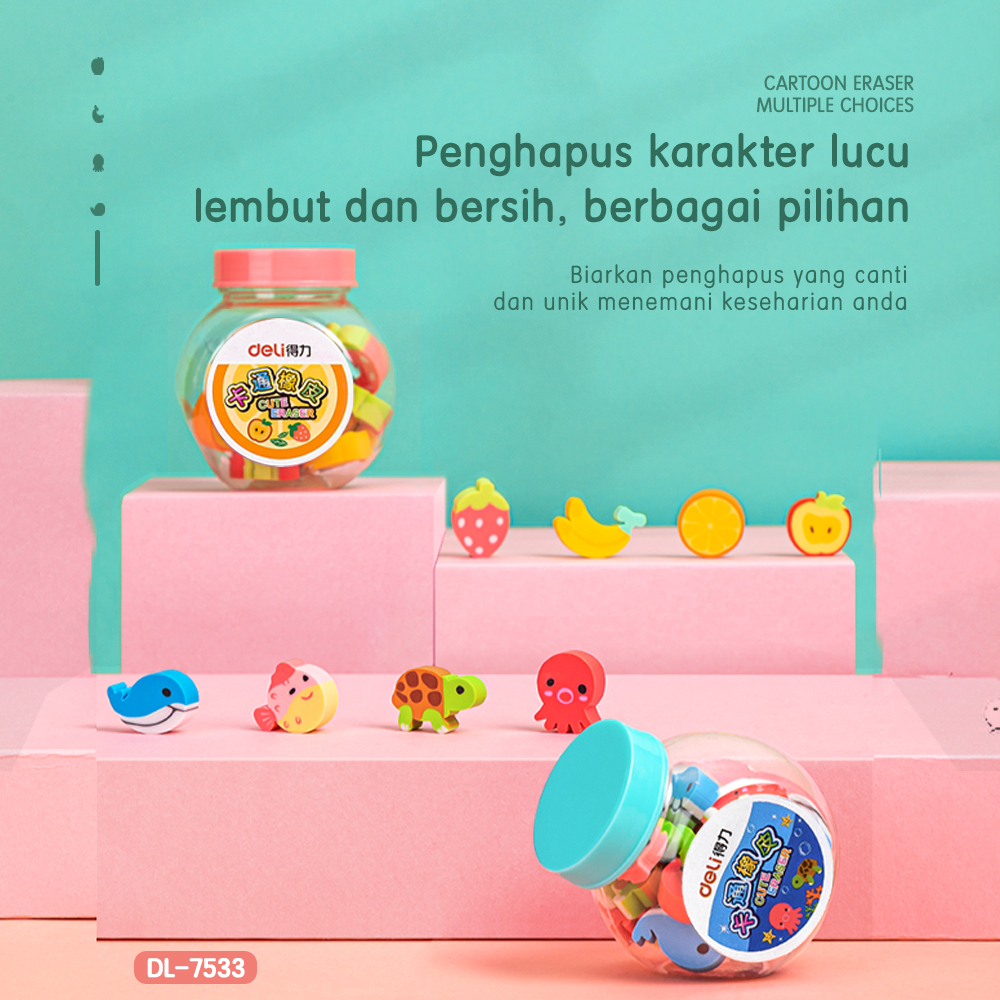 ELFYDO DELI022 School Eraser / Penghapus Hapusan Buah dan Binatang Lucu isi 20