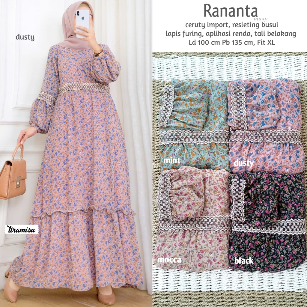 RANANTA DRESS / 22.6 / BAHAN CERUTY LAPIS FURING / LD 100 CM / PB 135 CM / ALLSIZE FIT TO XL / TIRAMISU