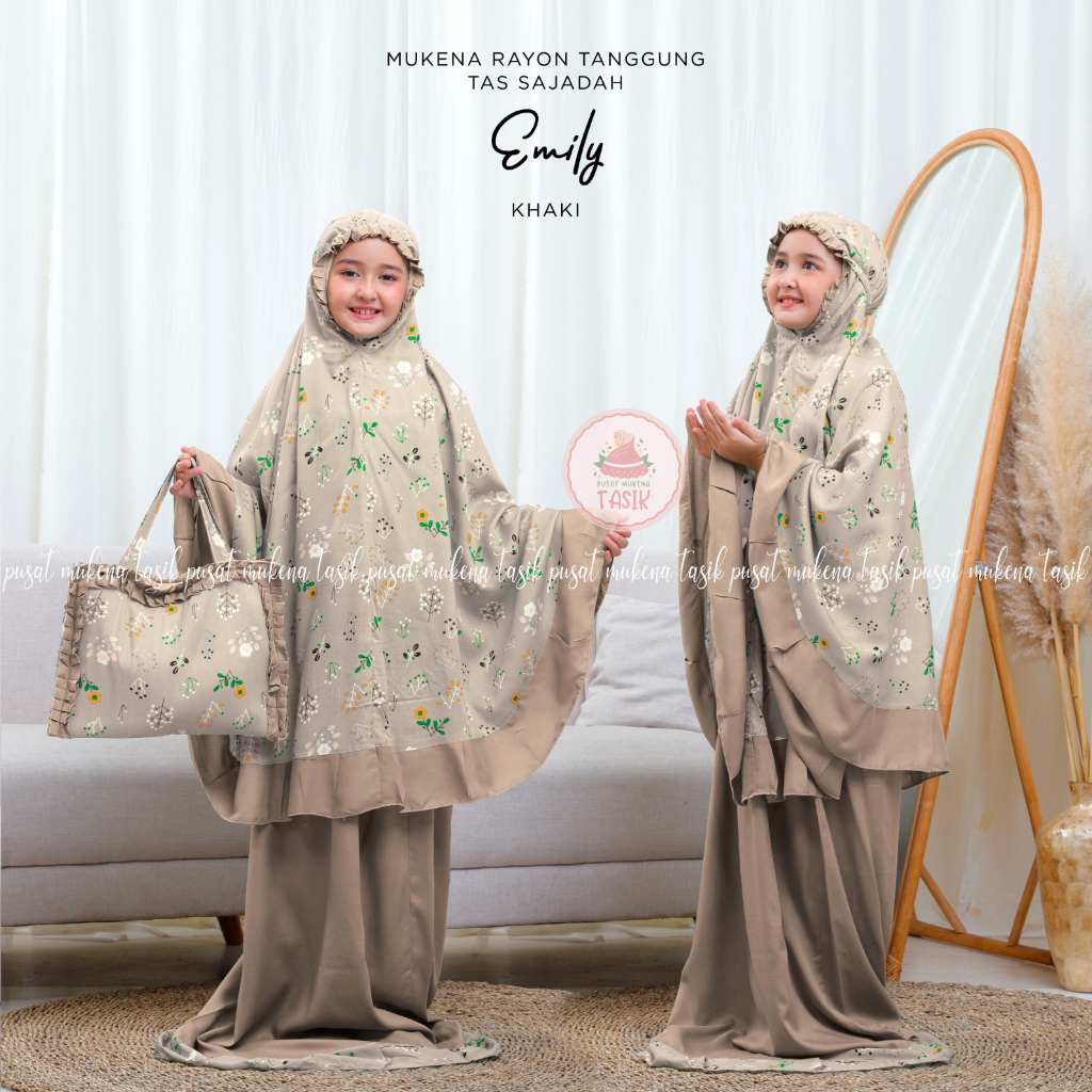 PUSAT MUKENA TASIK - MUKENA ANAK RAYON TANGGUNG MOTIF EMILY (TAS SAJADAH)