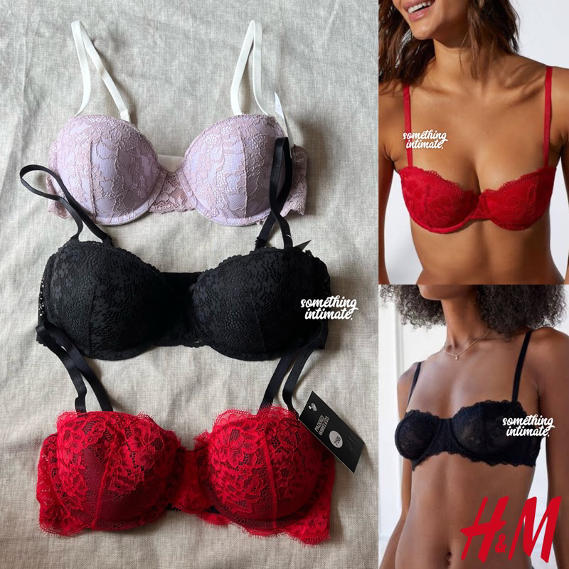 H&M ILONA Jolly Lace Balconette Non Strapless Lightly Padded Bra Branded Bh Non Push Up Padded Kawat