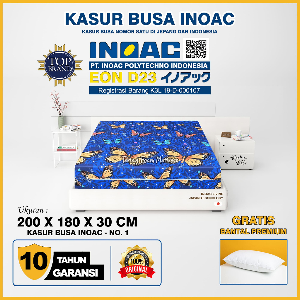 Kasur Busa INOAC 200x180x30 cmDensity 23 Garansi 10 Tahun Ukuran No. 1