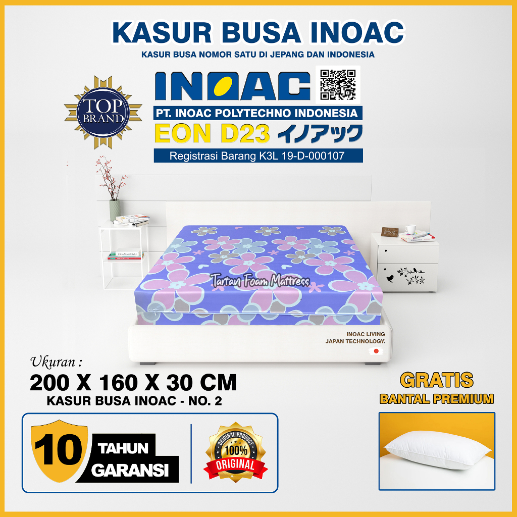 Kasur Busa INOAC 200x160x30 cm Density 23 Garansi 10 Tahun Ukuran No. 2