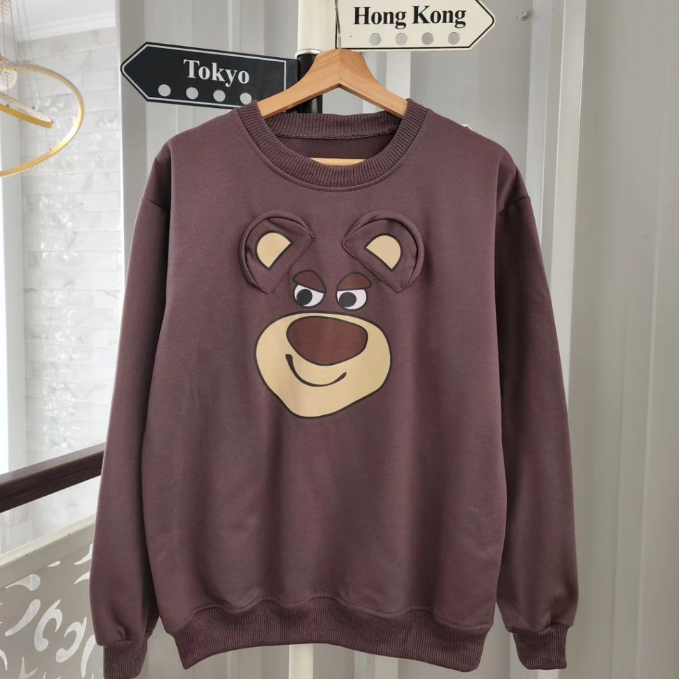 Sweater Lotso Ear Crewneck Remaja Dewasa Motif Lucuu Bahan Fleece