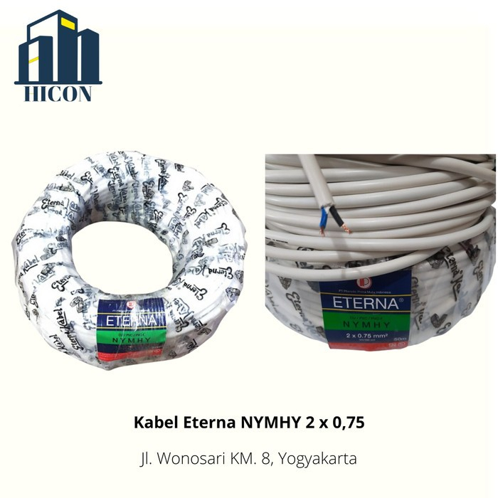 Kabel NYM 2 x 0,75 Eterna / Kabel Serabut Putih 1 Meter
