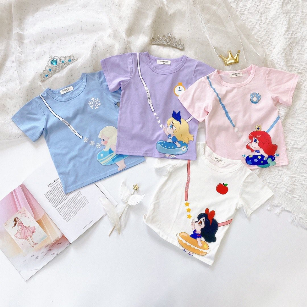 Kaos Anak Perempuan Lengan Pendek Motif Princess 3D Sling Fashion Import