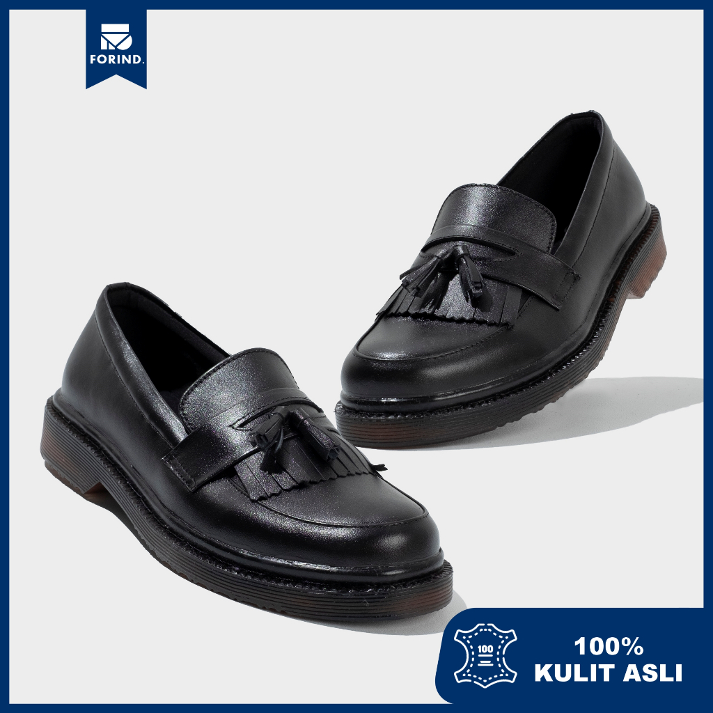 Kansara Black | Sepatu Casual Kulit Asli Formal Pantopel Chunky Ori Sporty Pria Cowok Footwear | Satmata FORIND