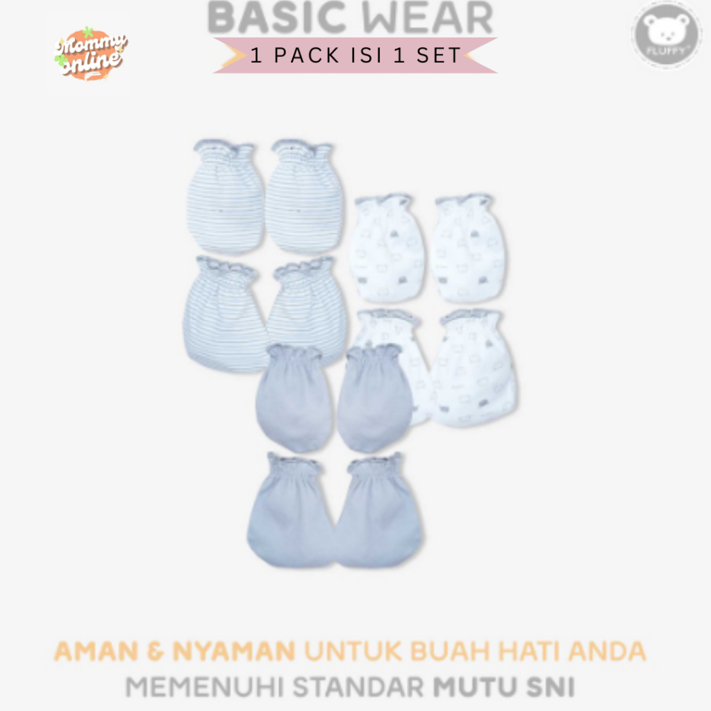 [MOMMYONLINE] FLUFFY Sarung Tangan dan Kaos Kaki RIB STKR / KARET SERUT STK 1 Set Newborn 0 - 3 bulan Warna Khaki / Abu / Pink