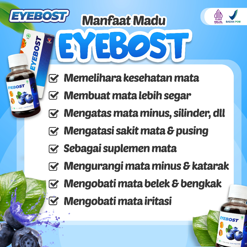 EYEBOST Paket Bebas Mata Katarak - Madu Herbal Suplemen Vitamin Mata Minus Solusi Ampuh Atasi Masalah Mata Perih Mata Lelah Mata Merah Pusing Mengurangi Mata Minus Vitamin Mata Suplemen Mata Cegah Glaukoma Asli Original Termurah Terlaris Terampuh