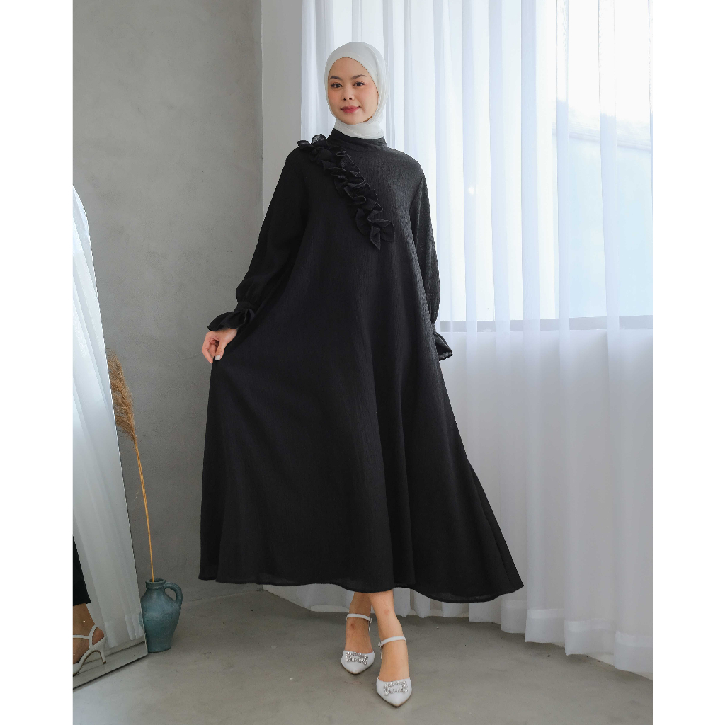 Mayoutfit Vezy Mididress | Dress Gamis Flowy Frill Kerut-6