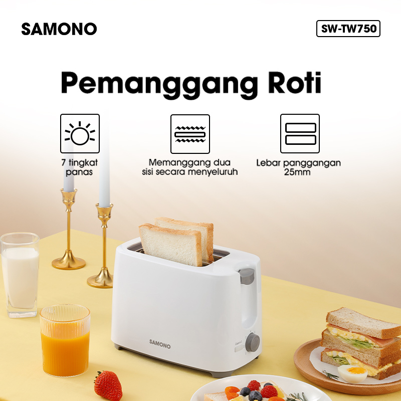 Samono 500W Toaster Pemanggang Roti Listrik Bread Toaster 7 Tingkat Panas 2 Sisi SW-TW750