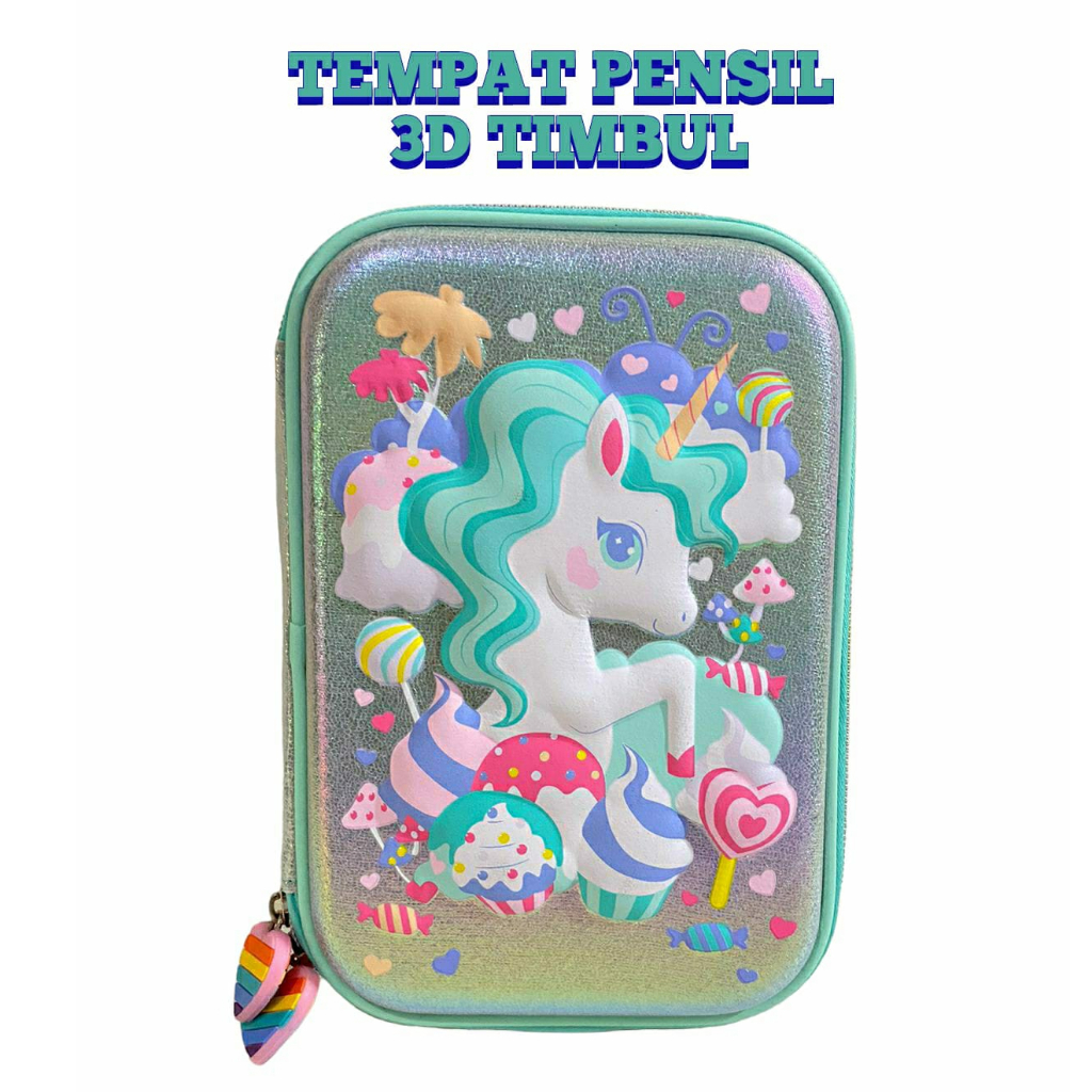 Kotak Pensil 3D Timbul Unicorn Lollypop Tosca Tempat Pensil Sekolah anak berkualitas