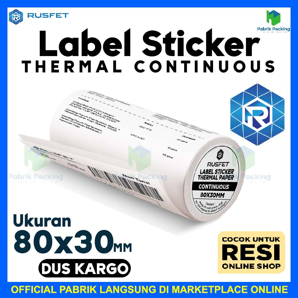 

Label sticker stiker thermal continuous rusfet 80x30 lebel dus kargo