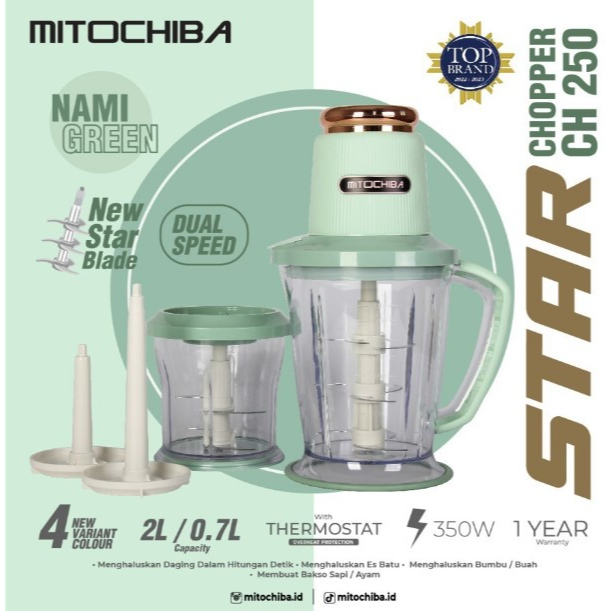 Mitochiba Blender Food Chopper 2L STAR Blade CH 250 Daging dan Bumbu 9 Pisau