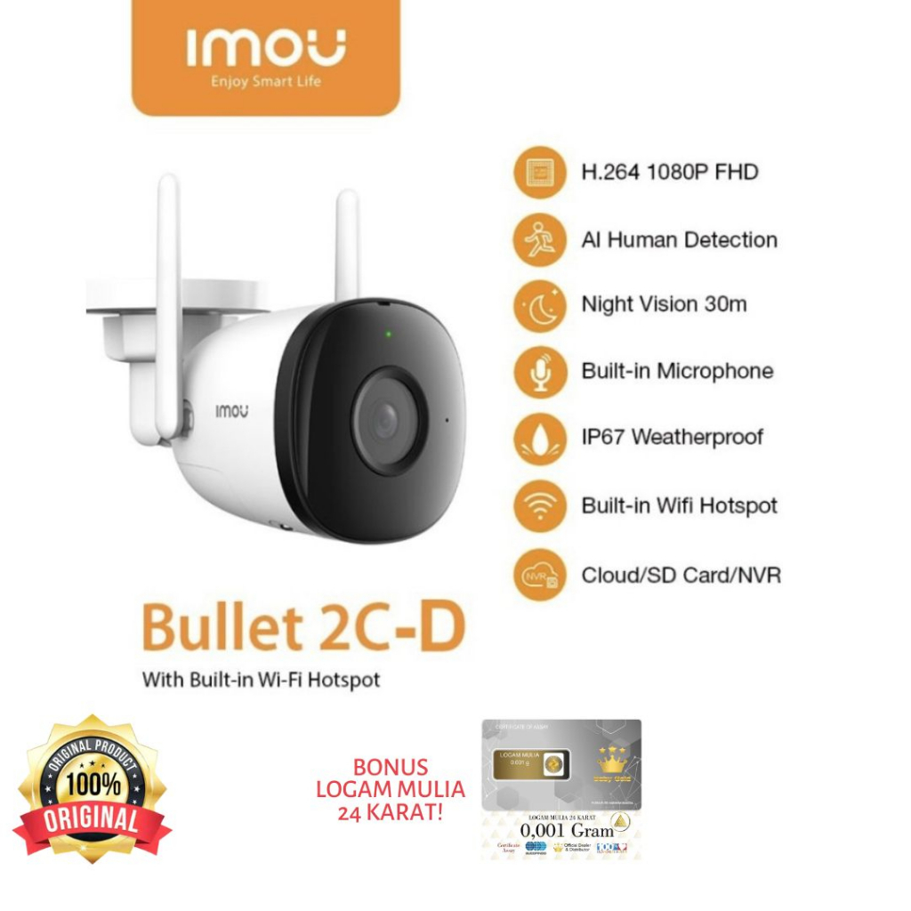 Kamera CCTV IP Wireless Imou Outdoor Bullet 2C-D 2MP IPC-F22P-D Audio