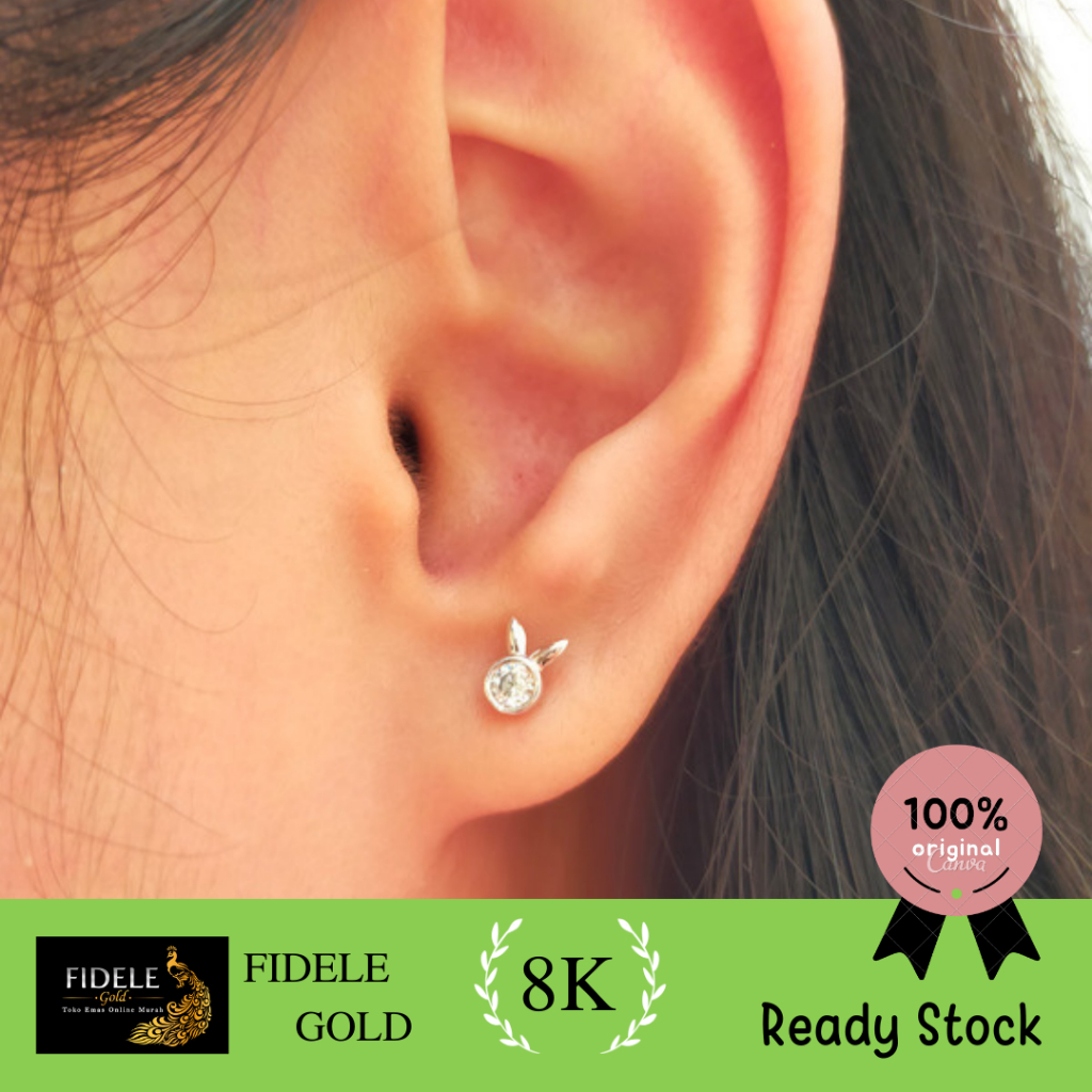 Anting tusuk kelinci fashion anting emas putih whitegold 375