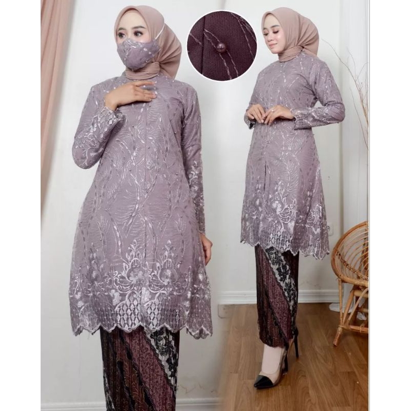 set kebaya tunik busui by lirin olshop/kebaya brokat/kebaya modern