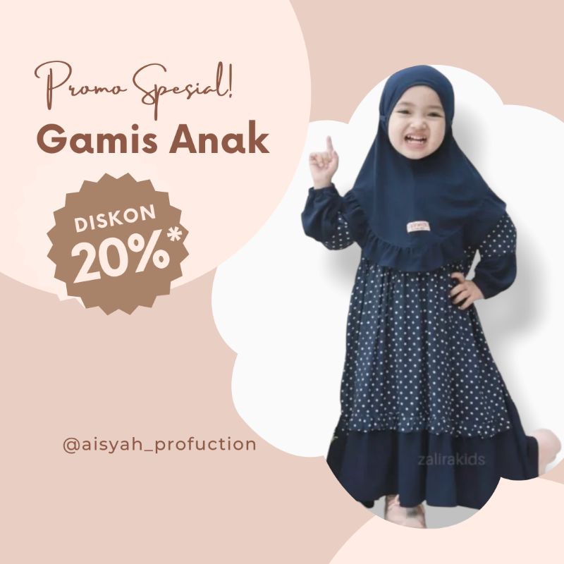 terbaru baju gamis anak motif polkadot umur 2-10 tahun/gamis anak motif polkadot premium
